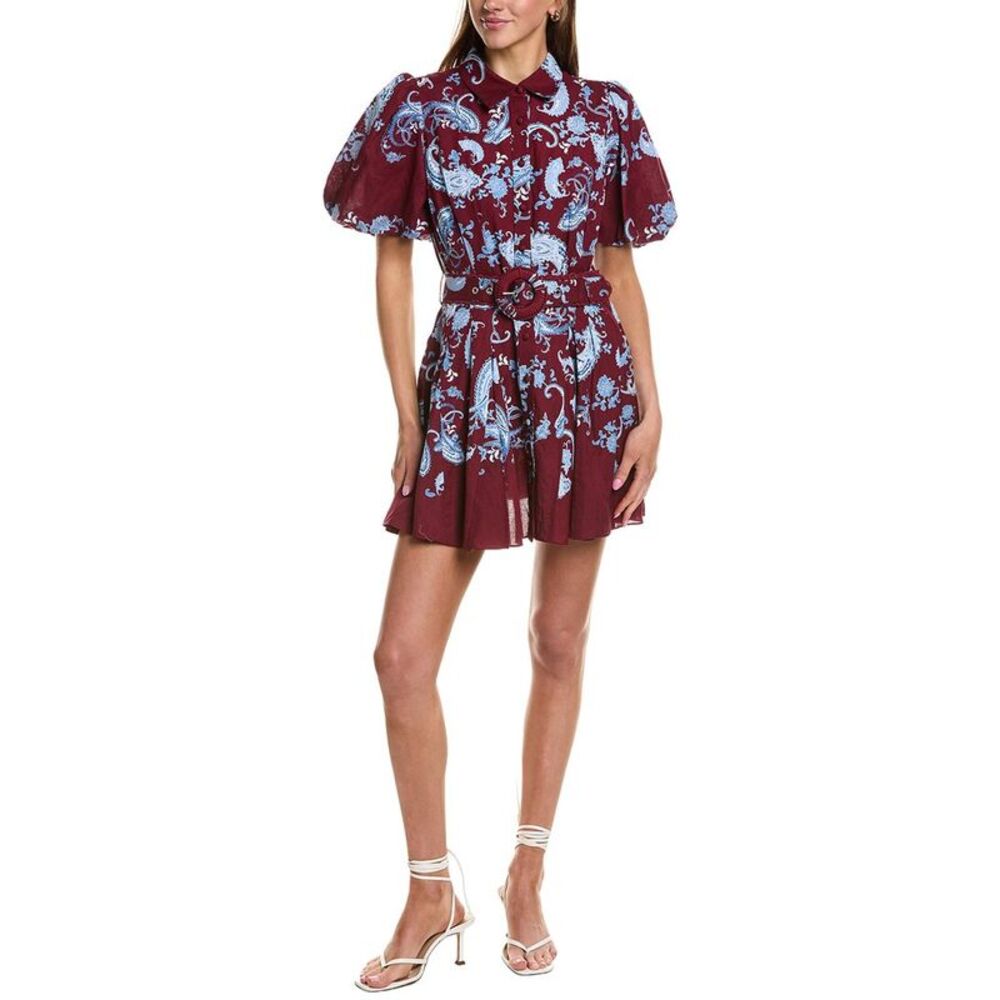 Hemant & Nandita Womens Collared Linen-Blend Mini Shirtdress, Red
